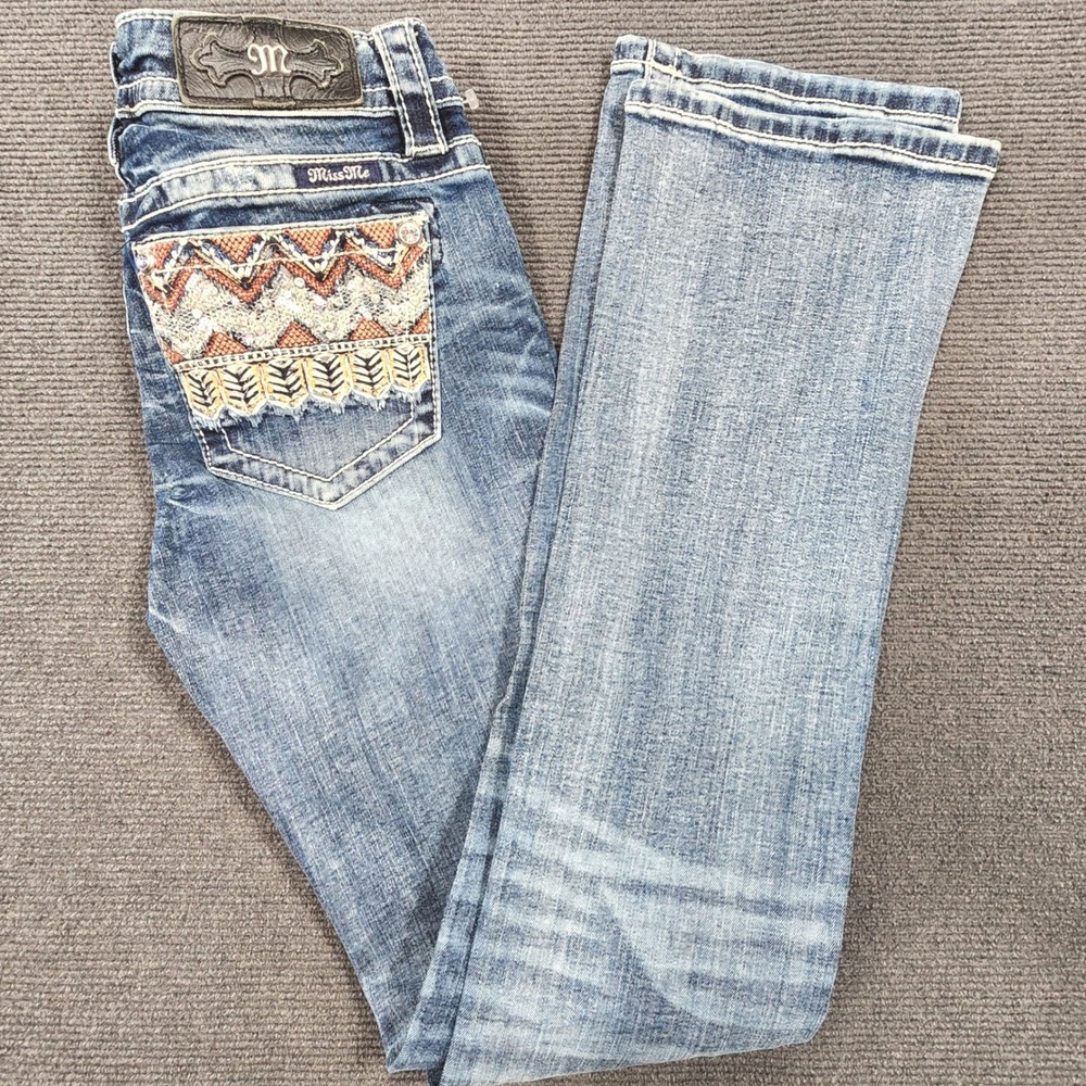Miss‎ Me Slim Boot Jeans Women 26 Blue Mid Rise Embellished Western